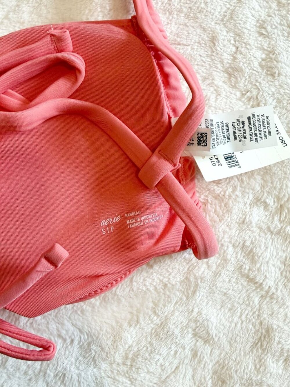 NWT Aerie Pink Coral Bandeau Ruched Bikini Top - Size: Small - Picture 4 of 10
